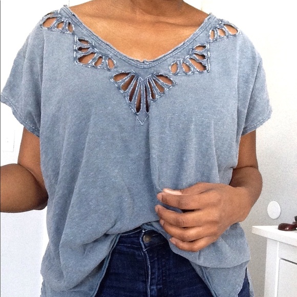 Free People Tops - Free People boxy cotton top with cutouts Size M